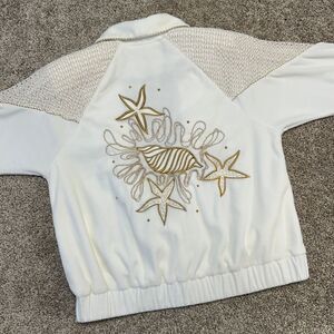 Vintage Anna California Jacket Beach Seashells‎ Starfish Women Medium USA Velour
